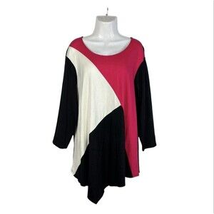 Cato Women's Plus Size 18/20W Knit Top Pink Black White Long Sleeve Scoop Neck